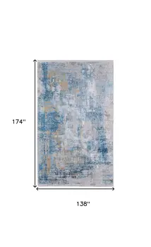 12' X 15' Blue Gold and Gray Abstract Power Loom Area Rug With Fringe