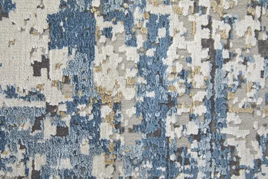 13' X 20' Ivory Tan and Blue Abstract Power Loom Area Rug With Fringe
