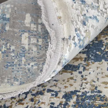 13' X 20' Ivory Tan and Blue Abstract Power Loom Area Rug With Fringe