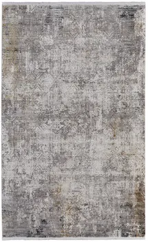 5' X 8' Ivory Taupe and Gray Abstract Power Loom Distressed Area Rug With Fringe