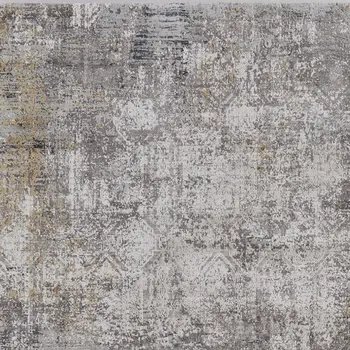 5' X 8' Ivory Taupe and Gray Abstract Power Loom Distressed Area Rug With Fringe