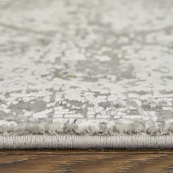 10' Ivory Taupe and Gray Abstract Power Loom Distressed Runner Rug With Fringe