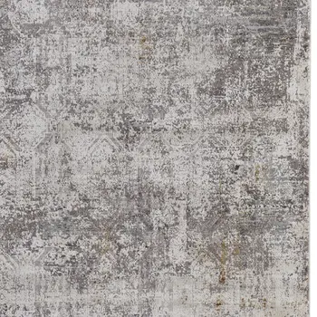 12' X 18' Ivory Taupe and Gray Abstract Power Loom Distressed Area Rug With Fringe