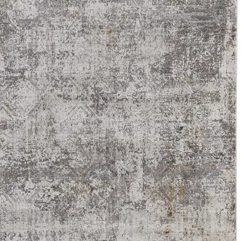 2' X 3' Ivory Taupe and Gray Abstract Power Loom Distressed Area Rug With Fringe