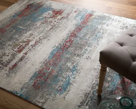 12' X 15' Gray Blue and Red Abstract Power Loom Area Rug With Fringe