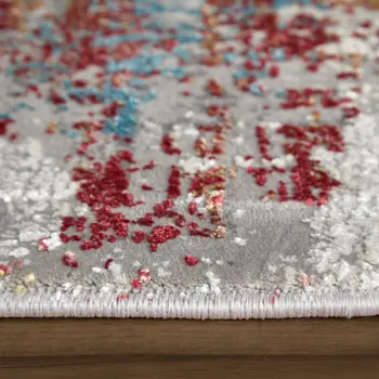 12' X 15' Gray Blue and Red Abstract Power Loom Area Rug With Fringe