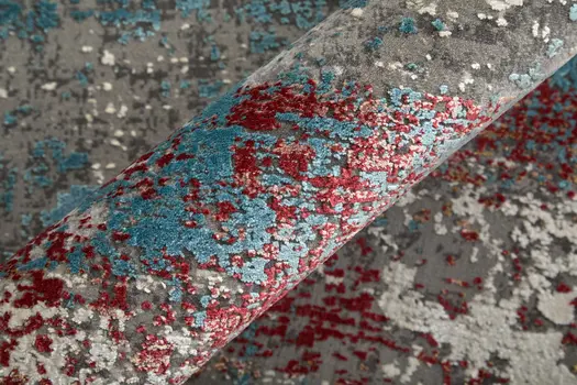 12' X 15' Gray Blue and Red Abstract Power Loom Area Rug With Fringe