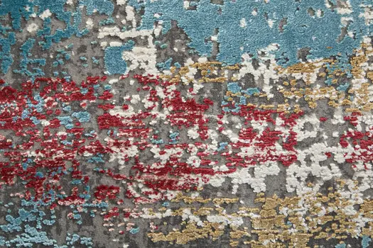12' X 15' Gray Blue and Red Abstract Power Loom Area Rug With Fringe