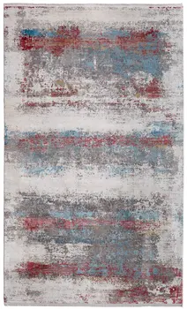 12' X 15' Gray Blue and Red Abstract Power Loom Area Rug With Fringe