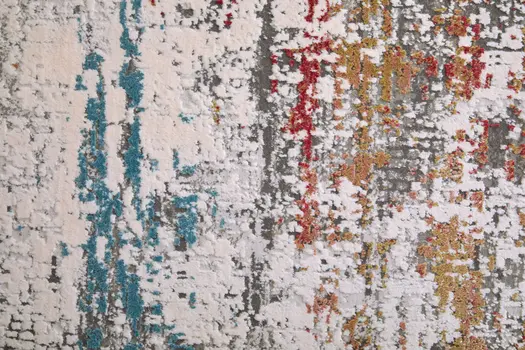 7' X 10' Gray Blue and Red Abstract Power Loom Area Rug With Fringe