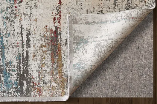 10' X 13' Gray Blue and Red Abstract Power Loom Area Rug With Fringe