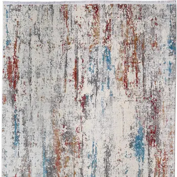10' X 13' Gray Blue and Red Abstract Power Loom Area Rug With Fringe