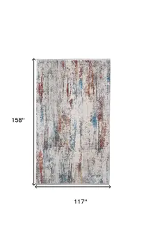 10' X 13' Gray Blue and Red Abstract Power Loom Area Rug With Fringe