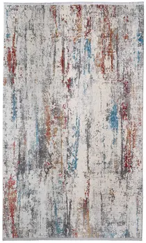10' X 13' Gray Blue and Red Abstract Power Loom Area Rug With Fringe