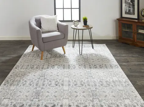 2' X 3' Ivory Taupe and Gray Oriental Power Loom Area Rug With Fringe