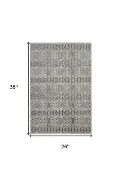 2' X 3' Ivory Taupe and Gray Oriental Power Loom Area Rug With Fringe
