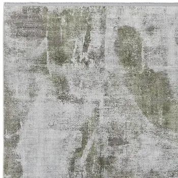 5' X 8' Gray Silver and Green Ikat Power Loom Area Rug With Fringe