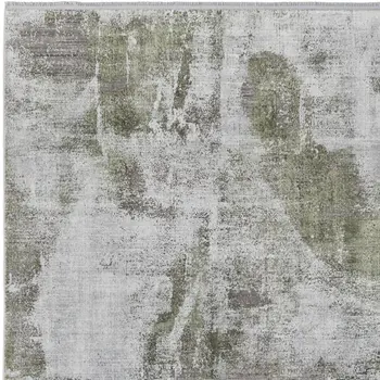 7' X 10' Gray Silver and Green Ikat Power Loom Area Rug With Fringe