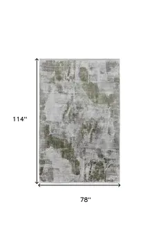 7' X 10' Gray Silver and Green Ikat Power Loom Area Rug With Fringe
