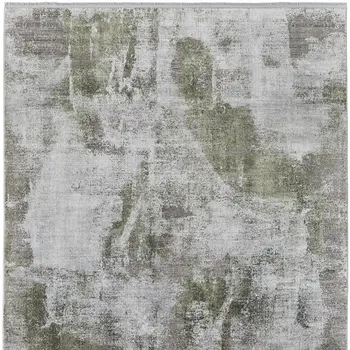 8' X 11' Gray Silver and Green Ikat Power Loom Area Rug With Fringe