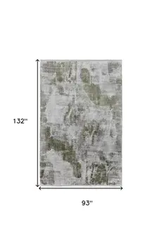 8' X 11' Gray Silver and Green Ikat Power Loom Area Rug With Fringe