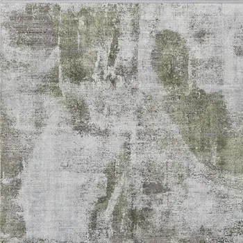 10' X 13' Gray Silver and Green Ikat Power Loom Area Rug With Fringe