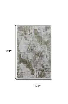 12' X 15' Gray Silver and Green Ikat Power Loom Area Rug With Fringe