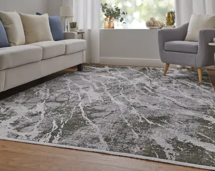 12' X 15' Taupe and Gray Abstract Power Loom Area Rug With Fringe