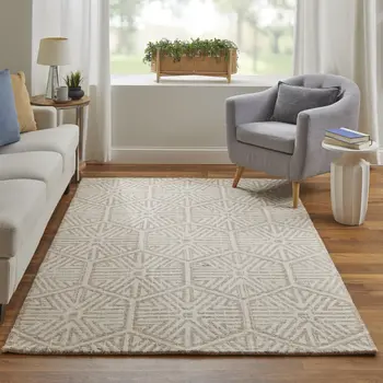 5' X 8' Brown and Ivory Wool Geometric Hand Tufted Area Rug