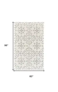 5' X 8' Ivory and Gray Wool Floral Hand Tufted Area Rug