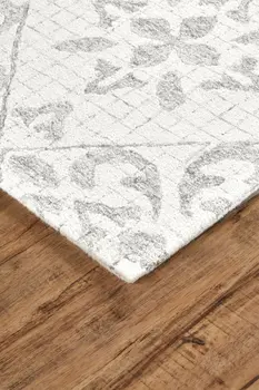8' X 10' Ivory and Gray Wool Floral Hand Tufted Area Rug