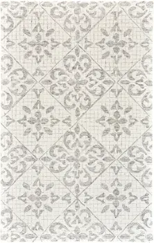 8' X 10' Ivory and Gray Wool Floral Hand Tufted Area Rug