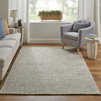 2' X 3' Ivory and Gray Wool Hand Tufted Distressed Area Rug