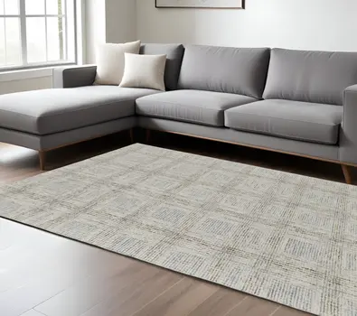 10' X 14' Ivory and Gray Wool Geometric Hand Tufted Area Rug