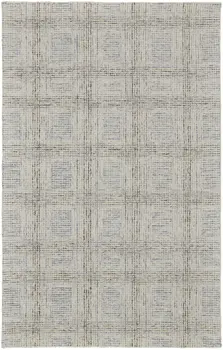 10' X 14' Ivory and Gray Wool Geometric Hand Tufted Area Rug