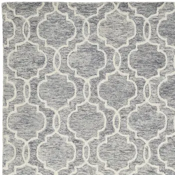 10' X 14' Ivory and Gray Wool Floral Hand Tufted Area Rug