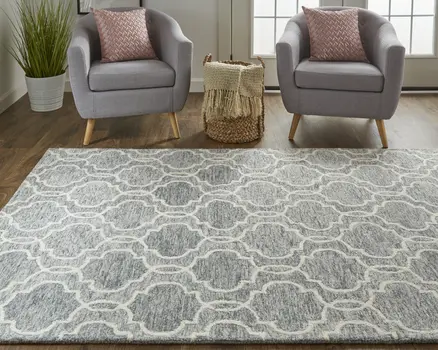 12' X 15' Ivory and Gray Wool Floral Hand Tufted Area Rug