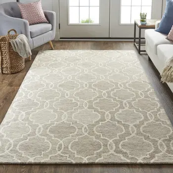 10' X 14' Brown and Ivory Wool Floral Hand Tufted Area Rug