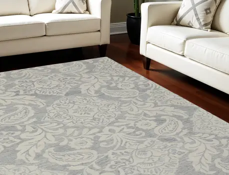 12' X 15' Blue and Ivory Wool Oriental Hand Tufted Area Rug