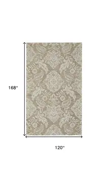 10' X 14' Tan and Ivory Wool Oriental Hand Tufted Area Rug