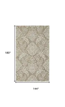 12' X 15' Tan and Ivory Wool Oriental Hand Tufted Area Rug