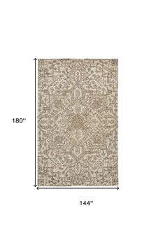 12' X 15' Brown and Ivory Wool Oriental Hand Tufted Area Rug