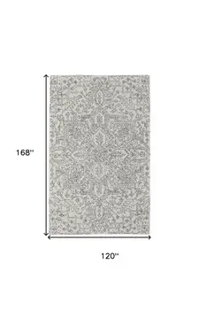 10' X 14' White and Gray Wool Oriental Hand Tufted Area Rug