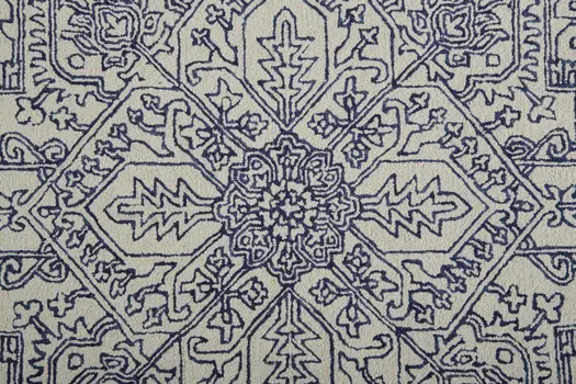12' X 15' Ivory and Blue Wool Oriental Hand Tufted Area Rug
