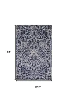 10' X 14' Ivory and Blue Wool Oriental Hand Tufted Area Rug