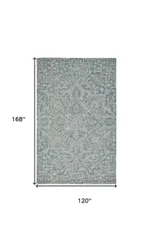 10' X 14' Green Blue and Ivory Wool Oriental Hand Tufted Area Rug