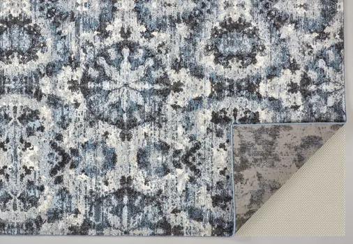 5' X 8' Blue Black and Ivory Ikat Power Loom Area Rug