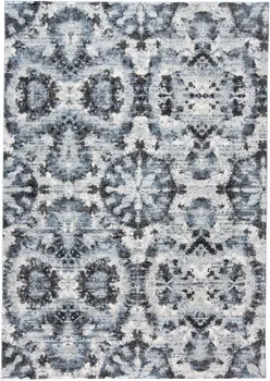 5' X 8' Blue Black and Ivory Ikat Power Loom Area Rug