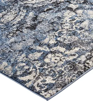 8' X 11' Blue Black and Ivory Abstract Power Loom Distressed Area Rug