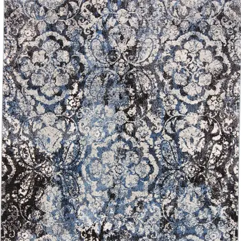 8' X 11' Blue Black and Ivory Abstract Power Loom Distressed Area Rug